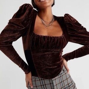 Free People Brown Velvet Bustier Blouse Size Small